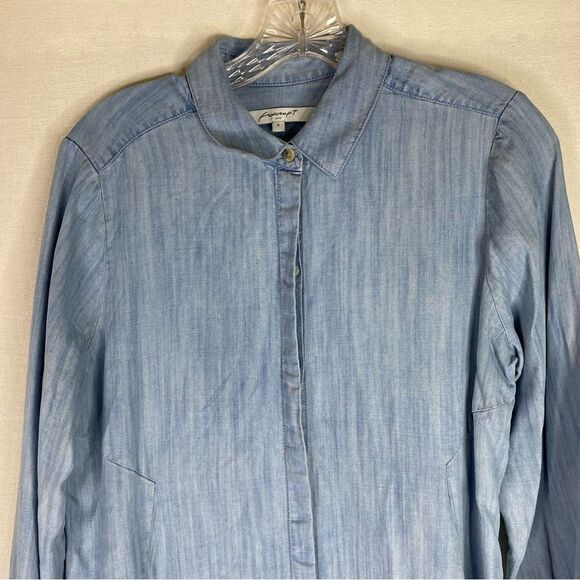 Foxcroft Dress Women’s Blue Chambray Button Down Shirt Pockets 100% Tencel 8 - Picture 3 of 11